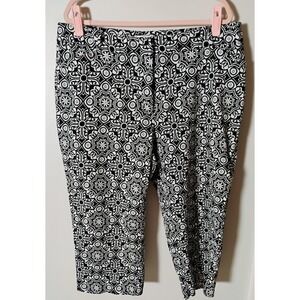 Talbots Plus Size Cropped Trousers 18W Black & White Pattern